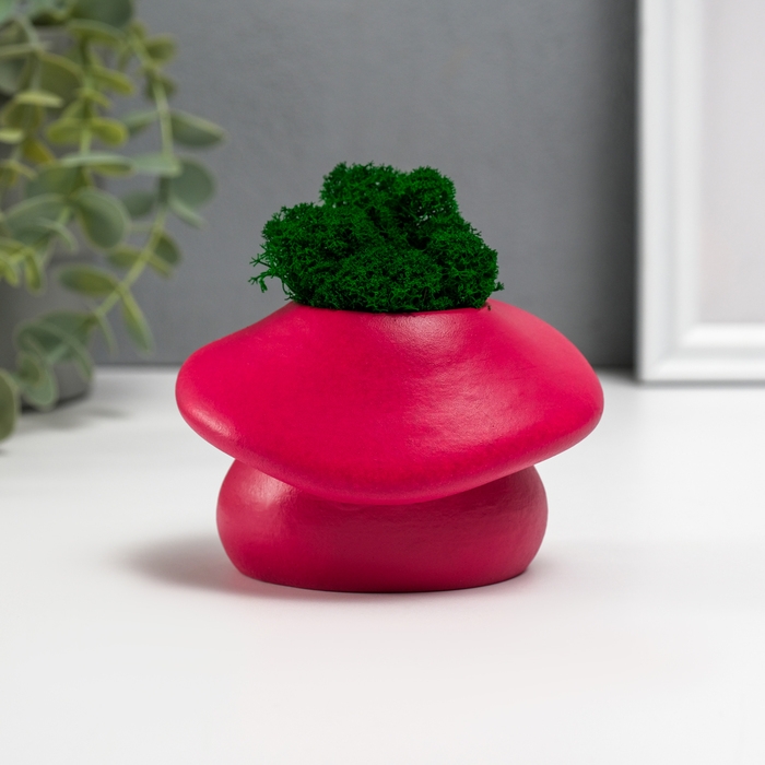 Кашпо бетонное  Кашпо бетонное "Гриб" со мхом 10х8х6,5 см бордо (мох зеленый стабилизированный)
