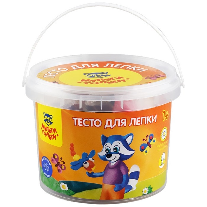 Тесто для лепки Мульти-Пульти  Тесто для лепки Мульти-Пульти "Енот в деревне", 12 цветов по 30 г, пластиковое ведро с крышкой