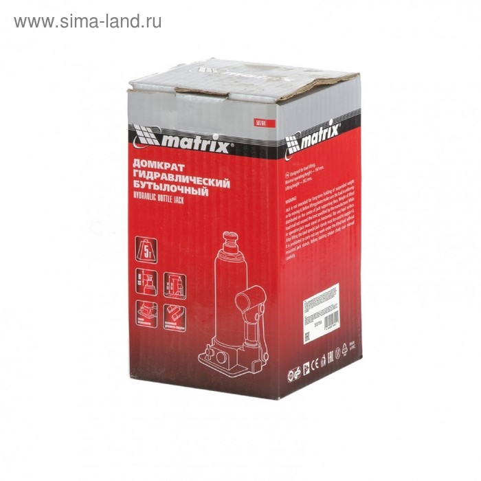 Домкрат гидравлический MATRIX 50764, бутылочный, 5 т, высота подъема 197-382 мм Домкрат гидравлический MATRIX 50764, бутылочный, 5 т, высота подъема 197-382 мм