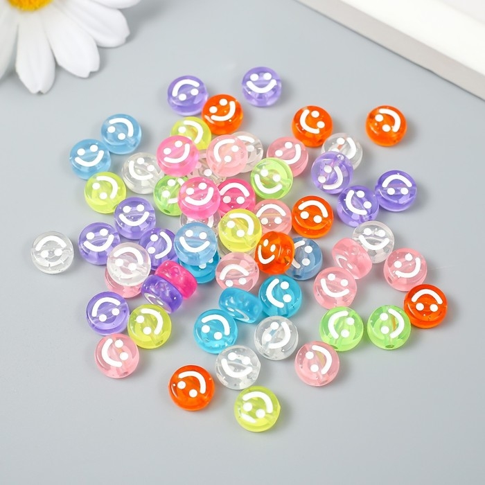 Бусины для творчества пластик Бусины для творчества пластик "Белый смайлик на цветном" набор 20 гр 0,5х1х1 см