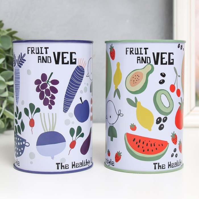 Копилка металл банка Копилка металл банка "Фрукты и овощи" МИКС 8,3х8,3х12,7 см