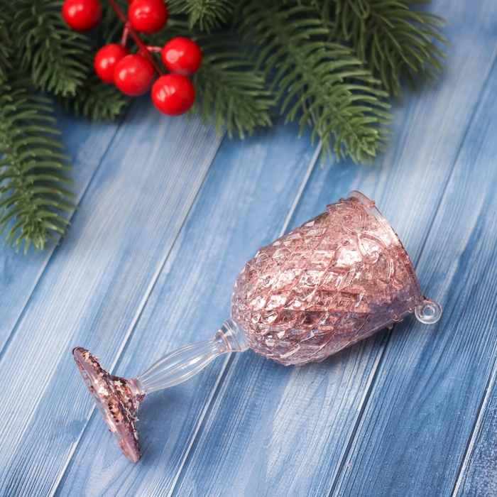 Ёлочная игрушка «Зимнее волшебство. Бокал сияние блеск» пластик, 10,5х4,5 см, прозрачно-розовый