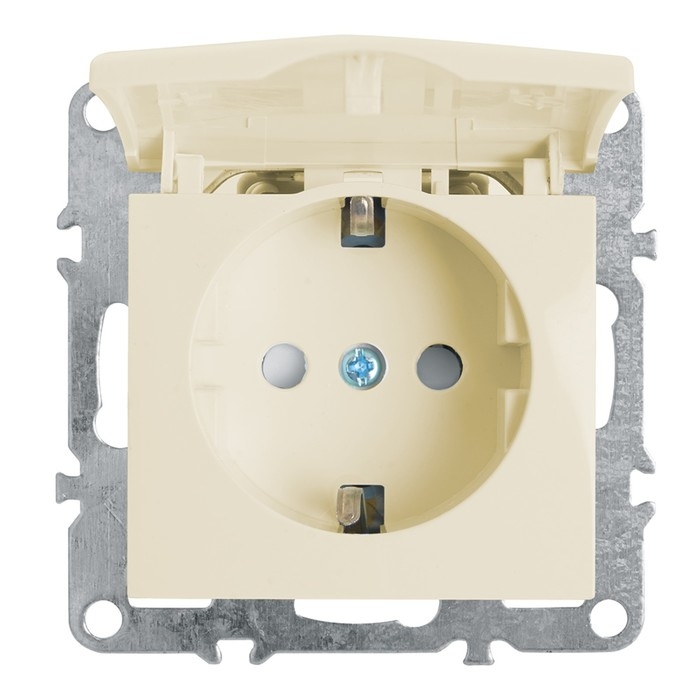 Розетка 1-местная с/з с крышкой (механизм), серия Эрна, PST16-9112-02, слоновая кость Розетка 1-местная с/з с крышкой (механизм), серия Эрна, PST16-9112-02, слоновая кость
