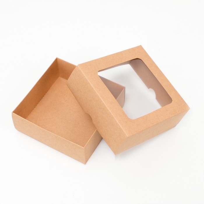 Коробка складная, крышка-дно, с окном, крафтовая, 13 х 13 х 5 см Коробка складная, крышка-дно, с окном, крафтовая, 13 х 13 х 5 см