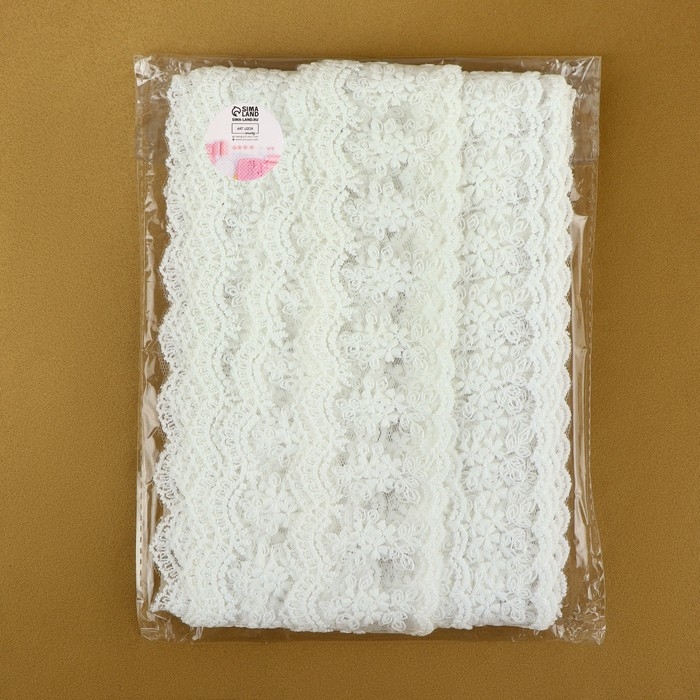 Кружево на сетке, 55 мм × 9 ± 0,5 м, цвет белый Кружево на сетке, 55 мм × 9 ± 0,5 м, цвет белый