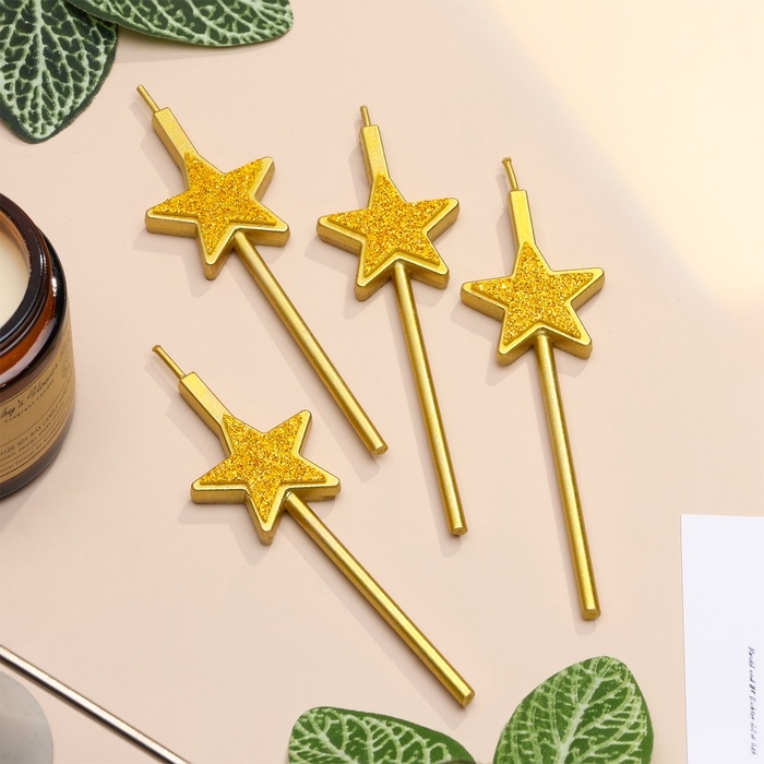 Набор свечей для торта, 4 шт Набор свечей для торта, 4 шт "Блестящие звезды", золотые