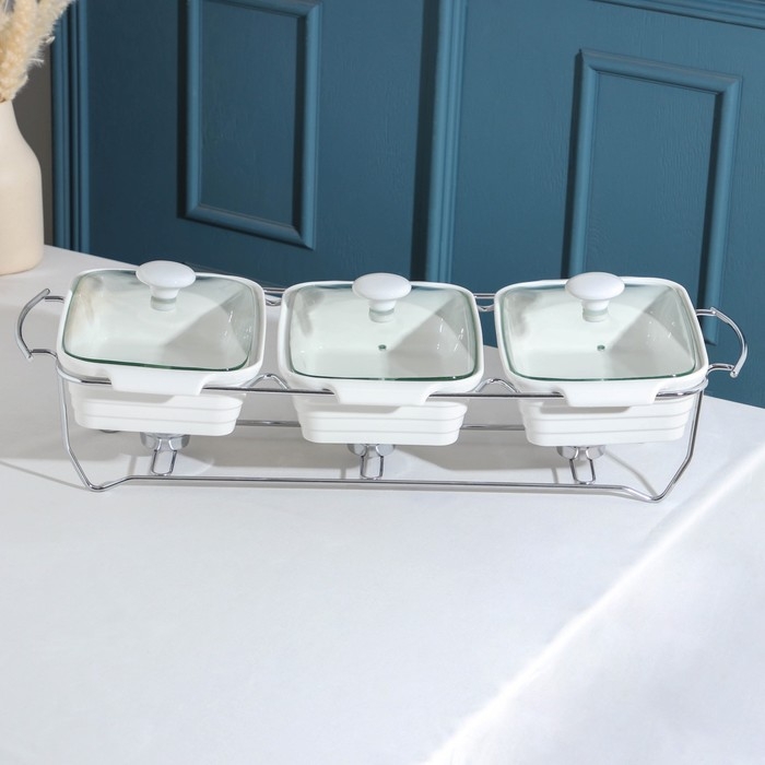 Мармит из жаропрочной керамики тройной Magistro «Бланш», 1,1 л, 26×16,5×6 см Мармит из жаропрочной керамики тройной Magistro «Бланш», 1,1 л, 26×16,5×6 см