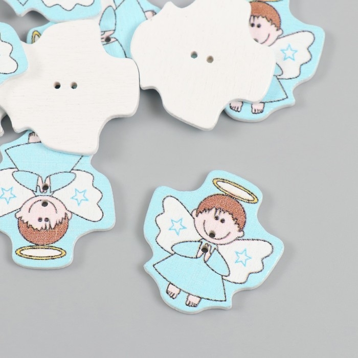 Пуговицы дерево для творчества 2 прокола Пуговицы дерево для творчества 2 прокола "Ангел в голубом" набор 15 шт 2,8х3,1 см