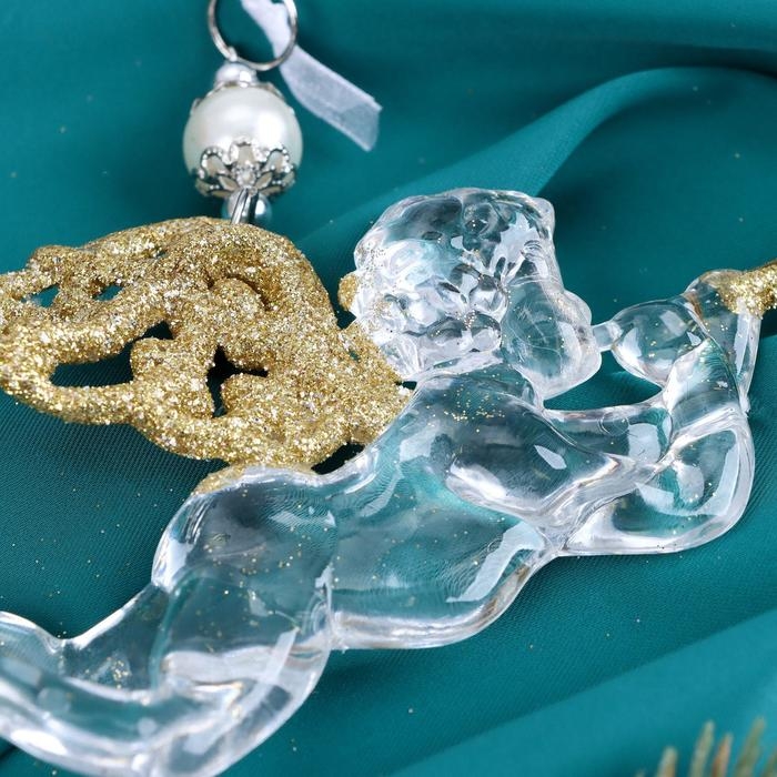 Украшение ёлочное Украшение ёлочное "Ангел с трубой блеск" 14х8 см, прозрачно-золотой