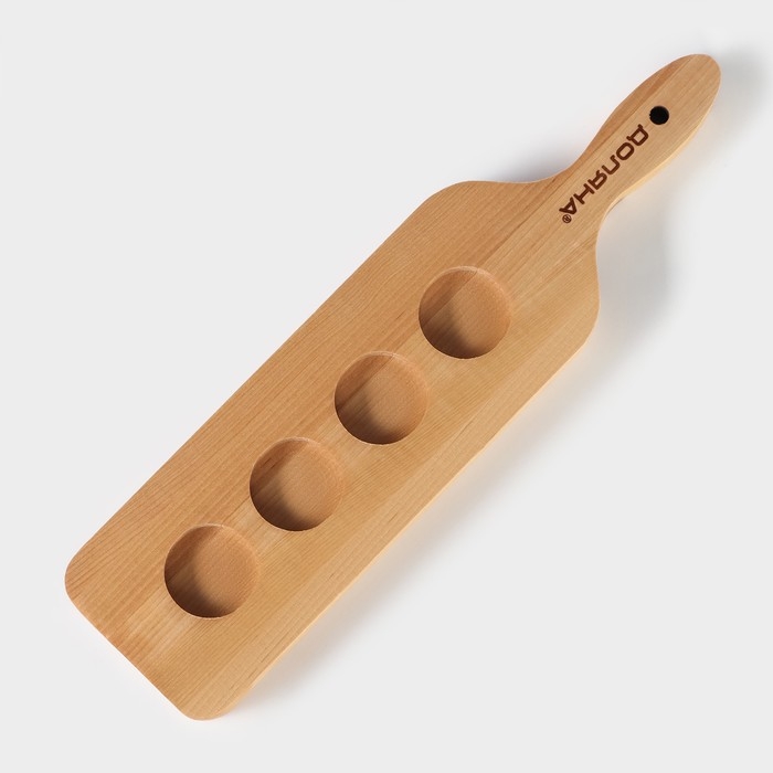 Доска для подачи с ручкой, 35×9×1,8 см, на 4 шота, диаметр ячеек 3,9 см,с пропиткой, берёза Доска для подачи с ручкой, 35×9×1,8 см, на 4 шота, диаметр ячеек 3,9 см,с пропиткой, берёза