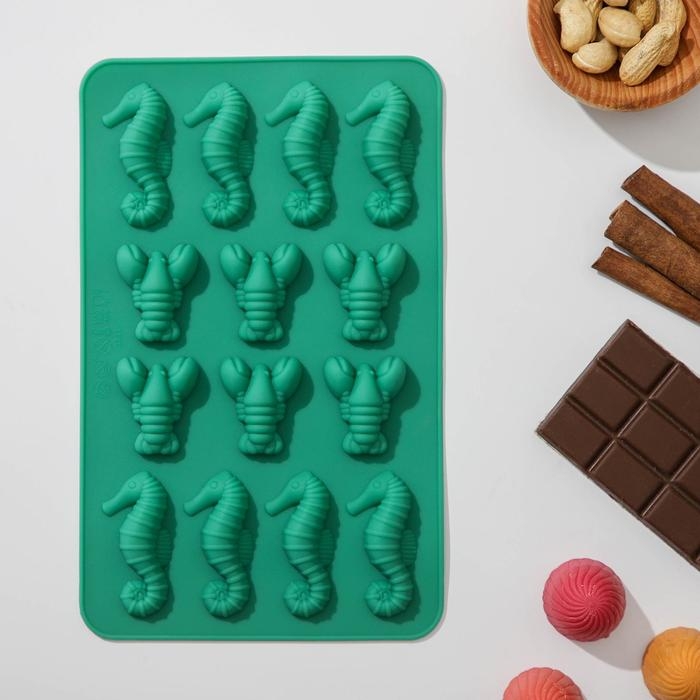 Форма для мармелада Доляна «Морской мир», силикон, 22×14×1 см, 14 ячеек, цвет МИКС Форма для мармелада Доляна «Морской мир», силикон, 22×14×1 см, 14 ячеек, цвет МИКС