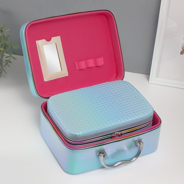 Шкатулка кожзам с зеркалом Шкатулка кожзам с зеркалом "Плетение" голубая н-р 3 шт 19,4х12,5х8 22х16х9 11,5х24,5х18,5 см