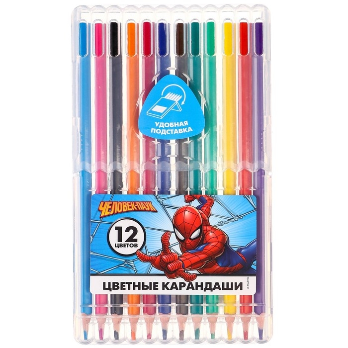 Цветные карандаши, 12 цветов, трехгранные, Человек-паук Цветные карандаши, 12 цветов, трехгранные, Человек-паук