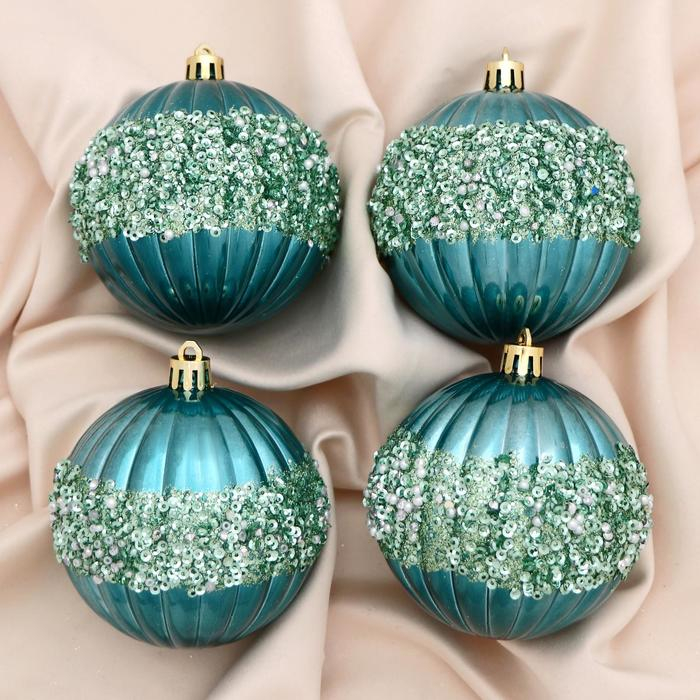 Набор шаров пластик d-8 см, 4 шт Набор шаров пластик d-8 см, 4 шт "Рокси" зелёный