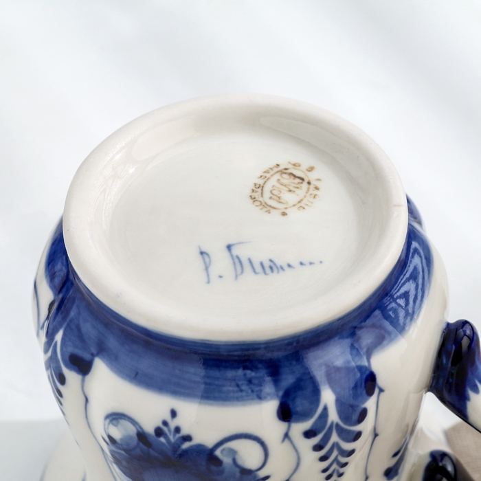 Кружка "Солнышко", малый, гжель, фарфор, 9х7,5 см