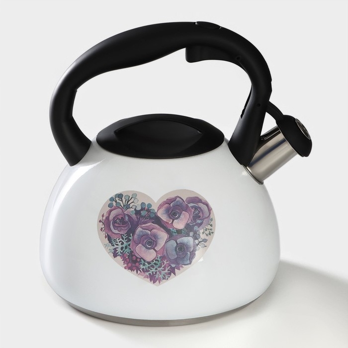 Чайник со свистком из нержавеющей стали Доляна «Сердце», 3 л, с индикатором нагрева