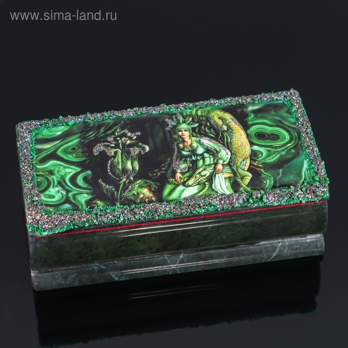 Ларец Ларец "Хозяйка медной горы" 15х7х5,5 см, натуральный камень, змеевик