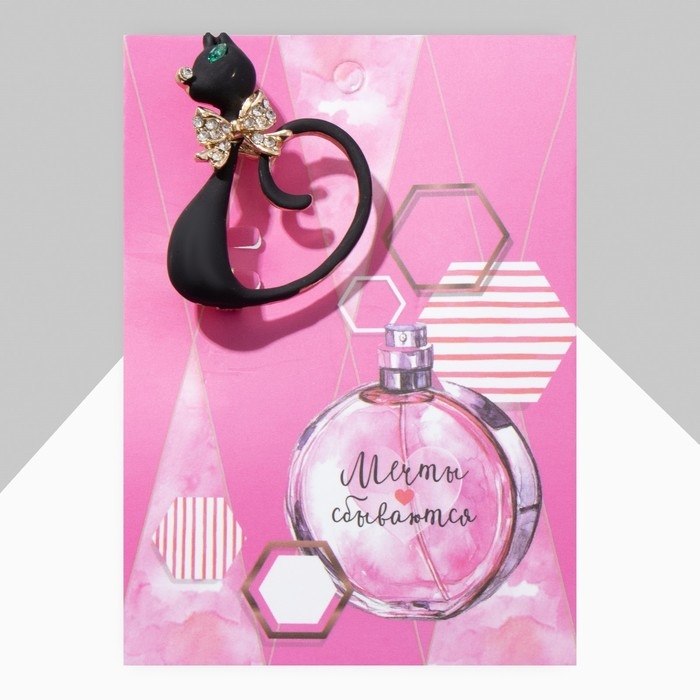 Брошь Брошь "Кошечка" загадочная, цвет чёрно-белый в золоте