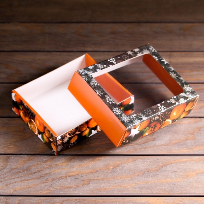 Новый год. Коробка подарочная, крышка-дно, с окном Новый год. Коробка подарочная, крышка-дно, с окном "С Новым Годом", 18 х 15 х 5 см.