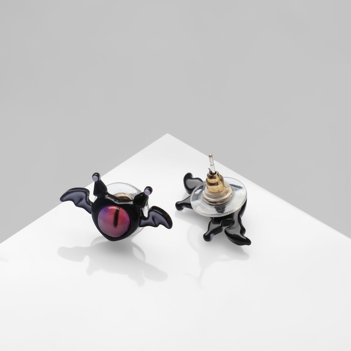 Серьги с эмалью «Монстрики» с крылышками, цвет чёрно-розовый Серьги с эмалью «Монстрики» с крылышками, цвет чёрно-розовый