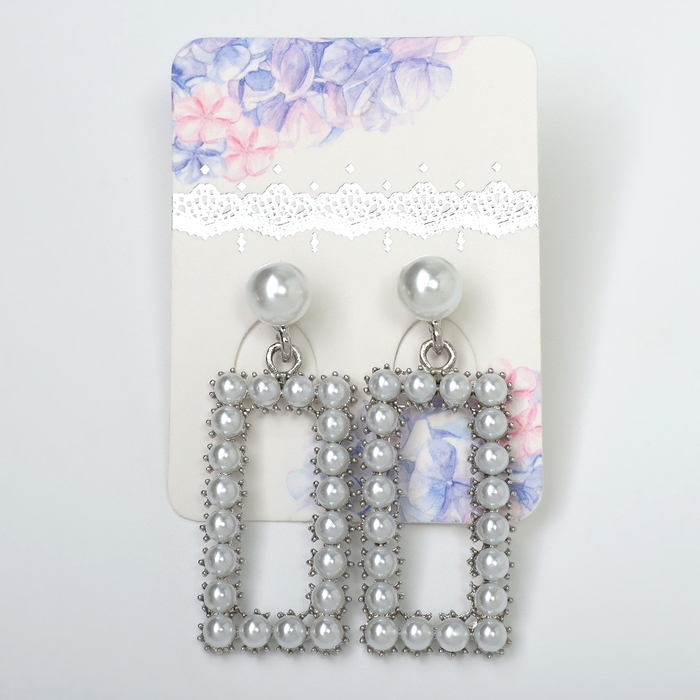 Серьги с жемчугом «Нежность» полый прямоугольник, цвет белый в серебре Серьги с жемчугом «Нежность» полый прямоугольник, цвет белый в серебре