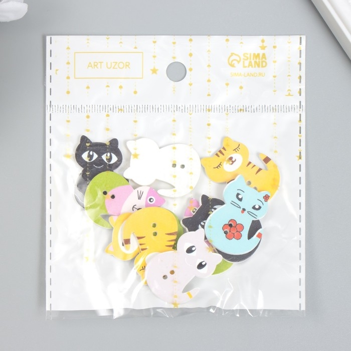 Пуговицы дерево для творчества 2 прокола Пуговицы дерево для творчества 2 прокола "Котята" набор 10 шт 3х2,1х0,2 см