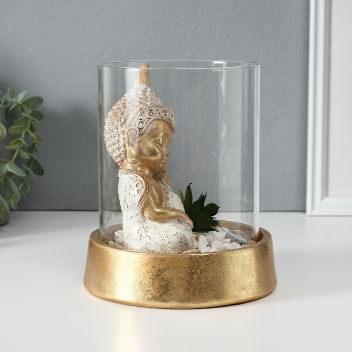 Сувенир полистоун, стекло  Сувенир полистоун, стекло "Маленький Будда в саду камней" 15,5х15,5х18 см