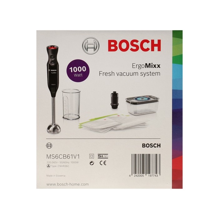 Блендер Bosch MS6CB61V1, погружной, 1000 Вт, 0.6 л, 12 скоростей, чёрный Блендер Bosch MS6CB61V1, погружной, 1000 Вт, 0.6 л, 12 скоростей, чёрный