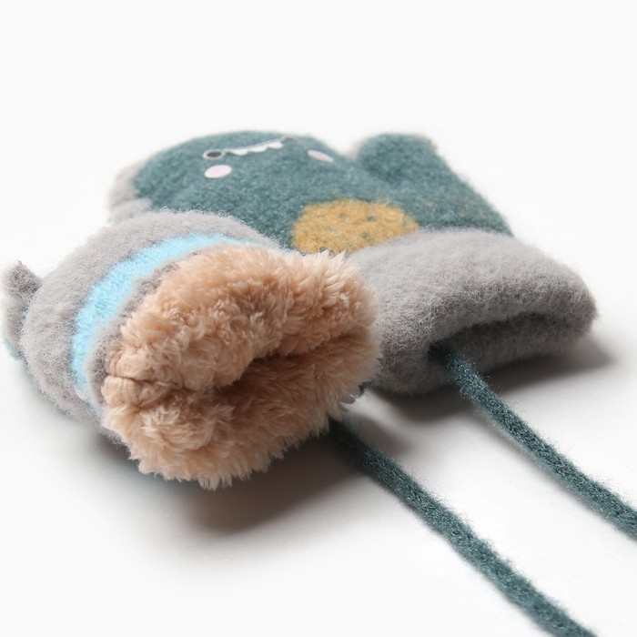 Варежки детские на иск.меху MINAKU динозавр 13 см зеленый Варежки детские на иск.меху MINAKU динозавр 13 см зеленый