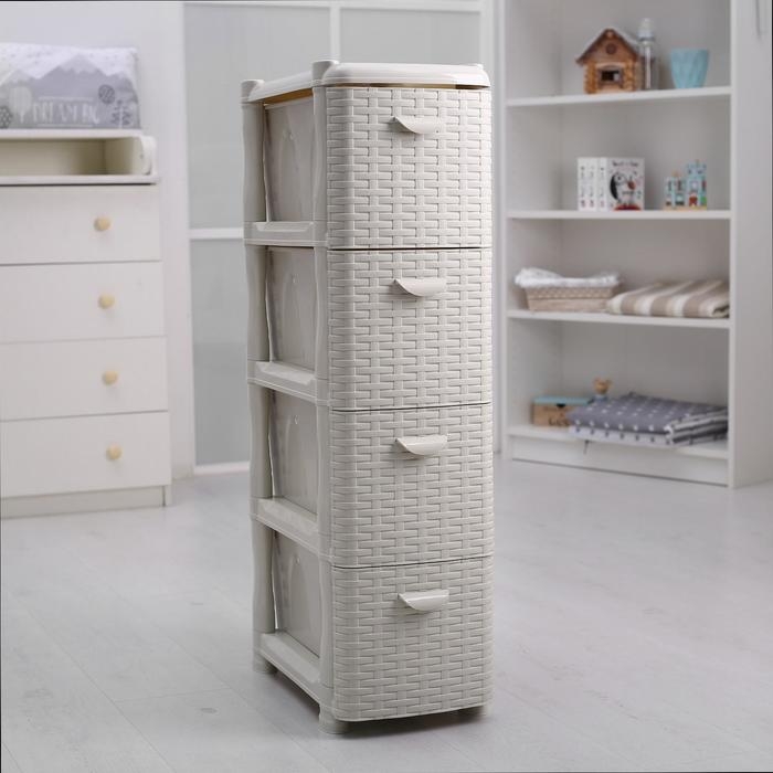 Комод узкий 4-х секционный «Ротанг», цвет белый Комод узкий 4-х секционный «Ротанг», цвет белый