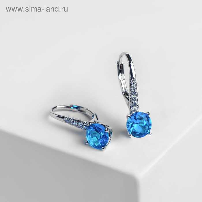 Серьги со стразами &laquo;Анютины глазки&raquo; цвет бирюзовый в серебре