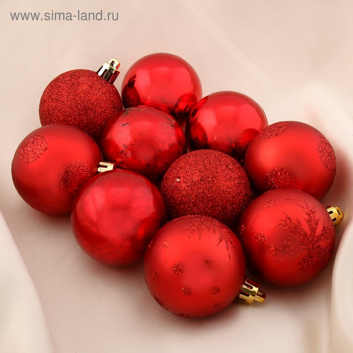Набор шаров пластик d-5 см, 34 шт Набор шаров пластик d-5 см, 34 шт "Ёлочка - снежинки и горох" красный