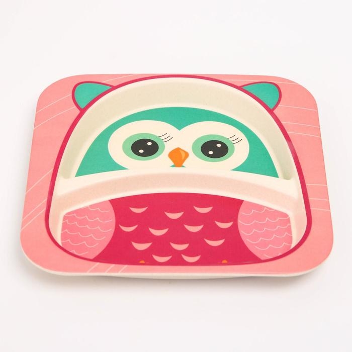 Набор детской бамбуковой посуды «Совушка», тарелка, миска, стакан, приборы, 5 предметов Набор детской бамбуковой посуды «Совушка», тарелка, миска, стакан, приборы, 5 предметов