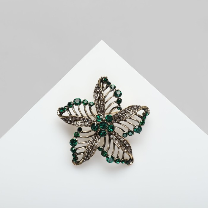 Брошь «Цветок», цвет зелёный в чернёном золоте Брошь «Цветок», цвет зелёный в чернёном золоте