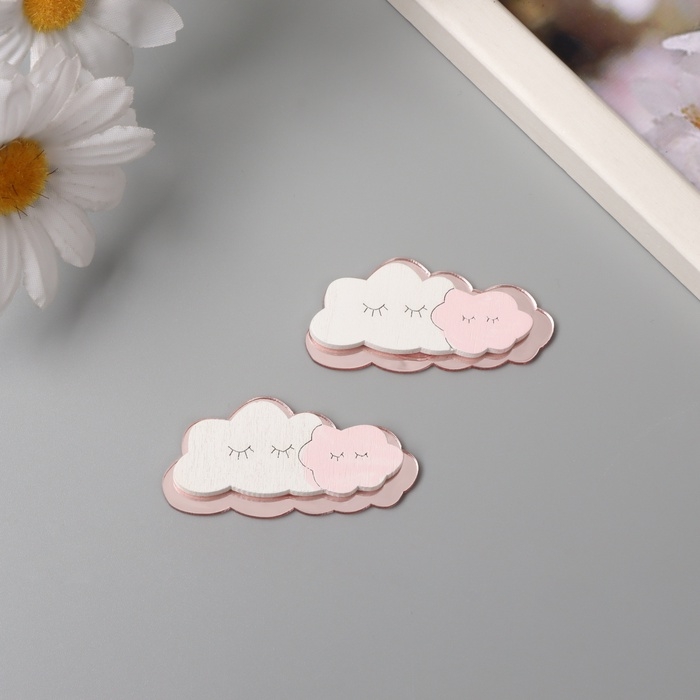 Декор для творчества дерево, пластик "Спящее облачко" зеркальный набор 2 шт 5,3х2,6 см МИКС