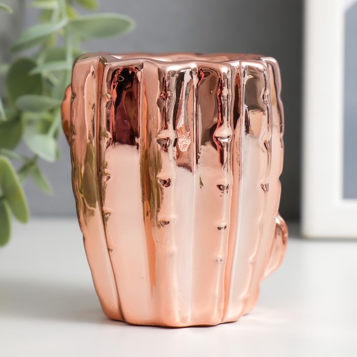 Подсвечник керамика на 1 свечу "Кактус" d-4 см золото 7,5х7,5х6,8 см