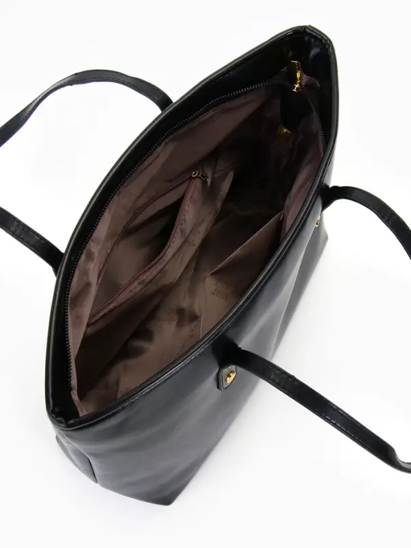 Сумка-шопер женская на молнии, размер 30.5&times;12&times;27 см, однотонная, чёрная