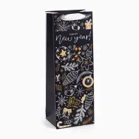 Пакет под бутылку подарочный новогодний ламинированный Happy New Year, 13&times;35&times;10 см
