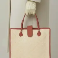 Сумка плетёная на застёжке из пандана, 41&times;16&times;50 см, бежево-коричневая