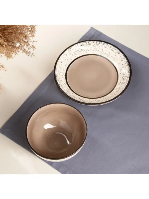 Набор посуды Керамика ручной работы &laquo;Классика&raquo;, 2 предмета: салатник 400 мл, тарелка d=18 см,, бежевый