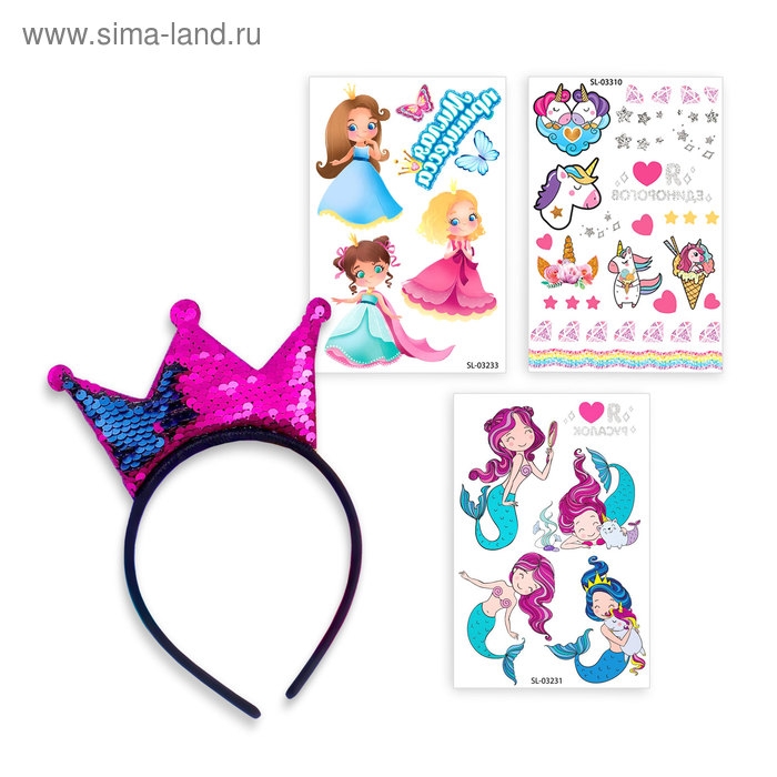 Набор детских татуировок с ободком «Красавица принцесса» Набор детских татуировок с ободком «Красавица принцесса»