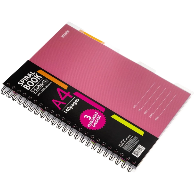 Бизнес-тетрадь 140л,кл,А4,SPIRAL BOOK Розовый,евроспир,обл.пласт,разд.84105