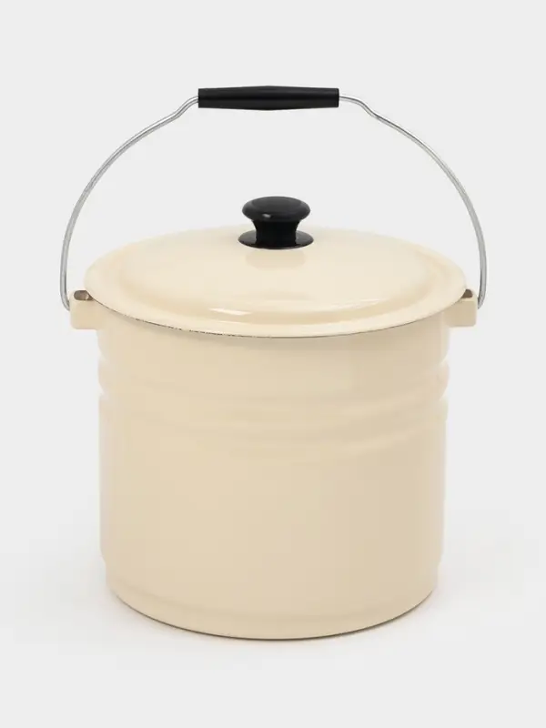 Ведро эмалированное, 10 л, без декора, с крышкой и ручкой, слоновое
