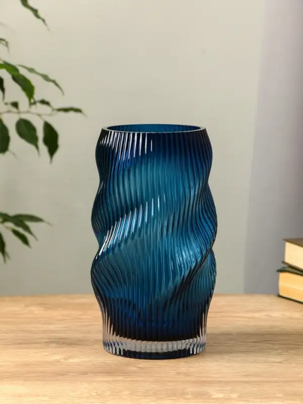 Ваза стекло настольная  Ваза стекло настольная "Ванесса" волны, 24х12 см, синий