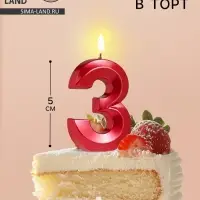 Свеча в торт на шпажке &laquo;Цифра 3&raquo;, красная, 5 см