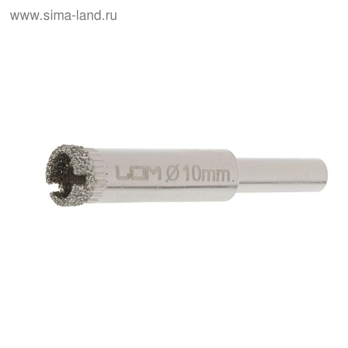 Сверло алмазное по стеклу и керамике ЛОМ, цилиндрический хвостовик, 10 х 55 мм Сверло алмазное по стеклу и керамике ЛОМ, цилиндрический хвостовик, 10 х 55 мм