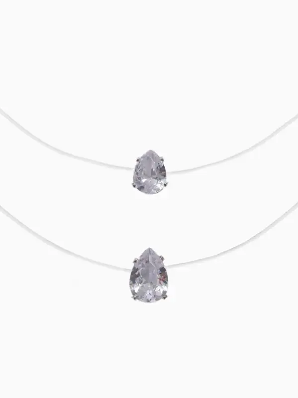Кулон на леске &laquo;Двойная слеза&raquo;, белый в серебре, 40 см