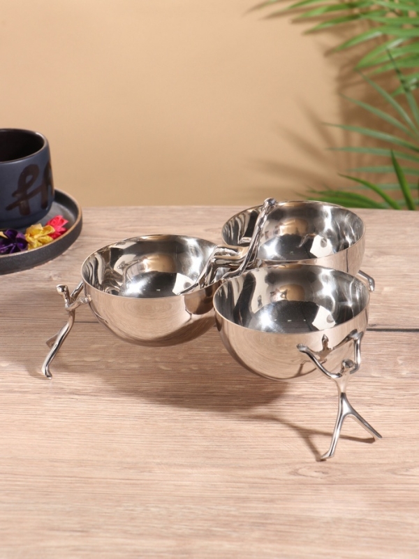 Менажница "Единство" 3 чаши, 27х27х14 см, нержавеющая сталь, латунь