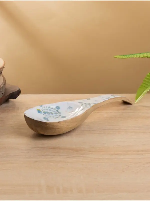 Подставка под ложку &laquo;Черепаха и цветы&raquo;, 25.5&times;9&times;3.8 см, дерево манго