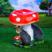 Садовая фигура из полистоуна &laquo;Гриб с двумя ежами&raquo;, 30&times;26&times;30 см
